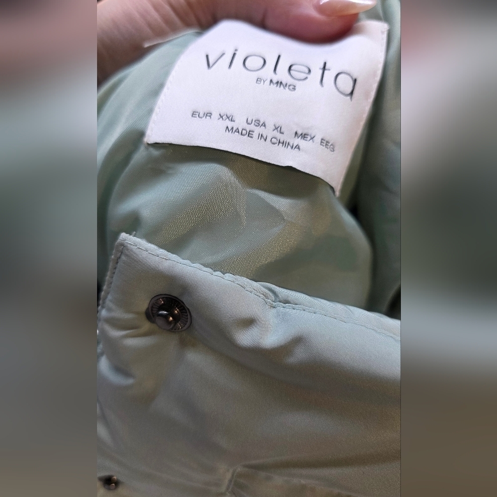 Mango - Violeta Light Seafoam Puffer Jacket EUC XL PTP 28 - Picture 5 of 7
